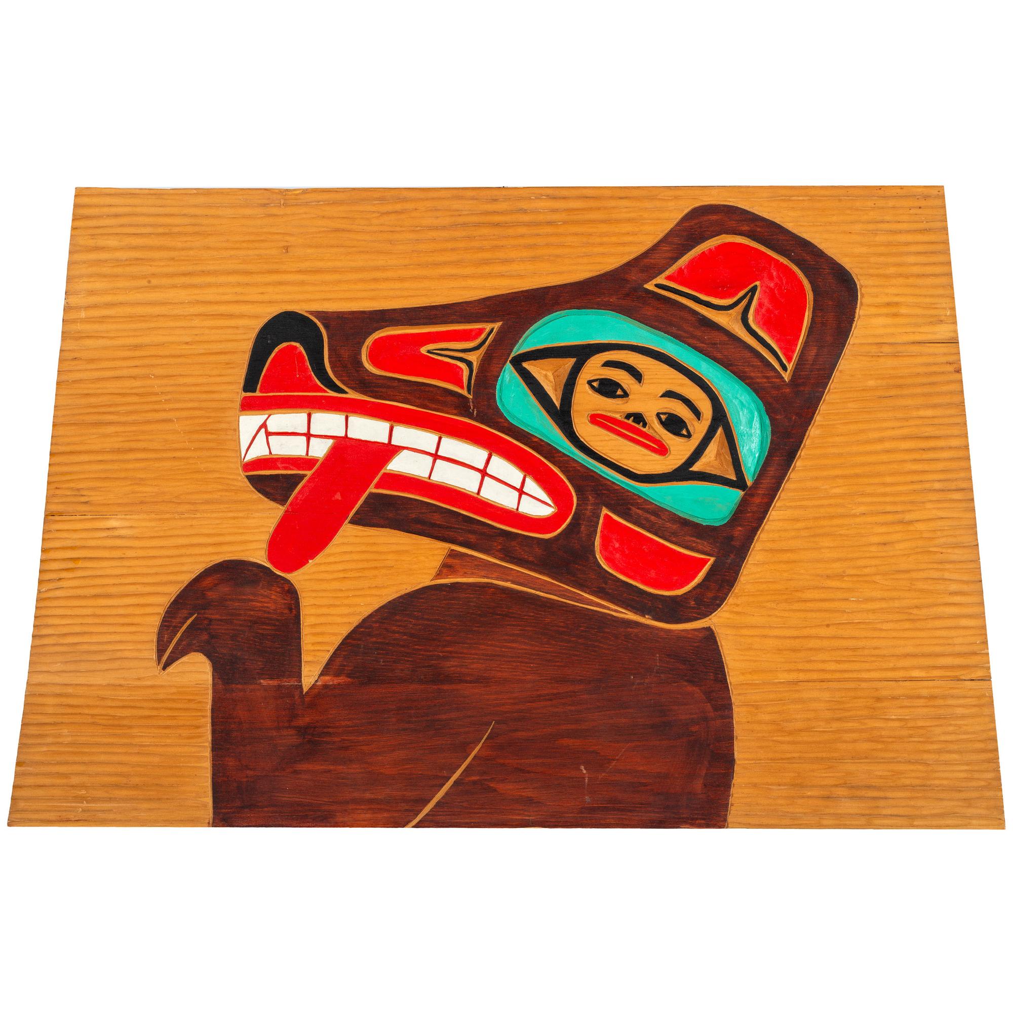 Carved and Painted Northwest Coast Panel, PLUS