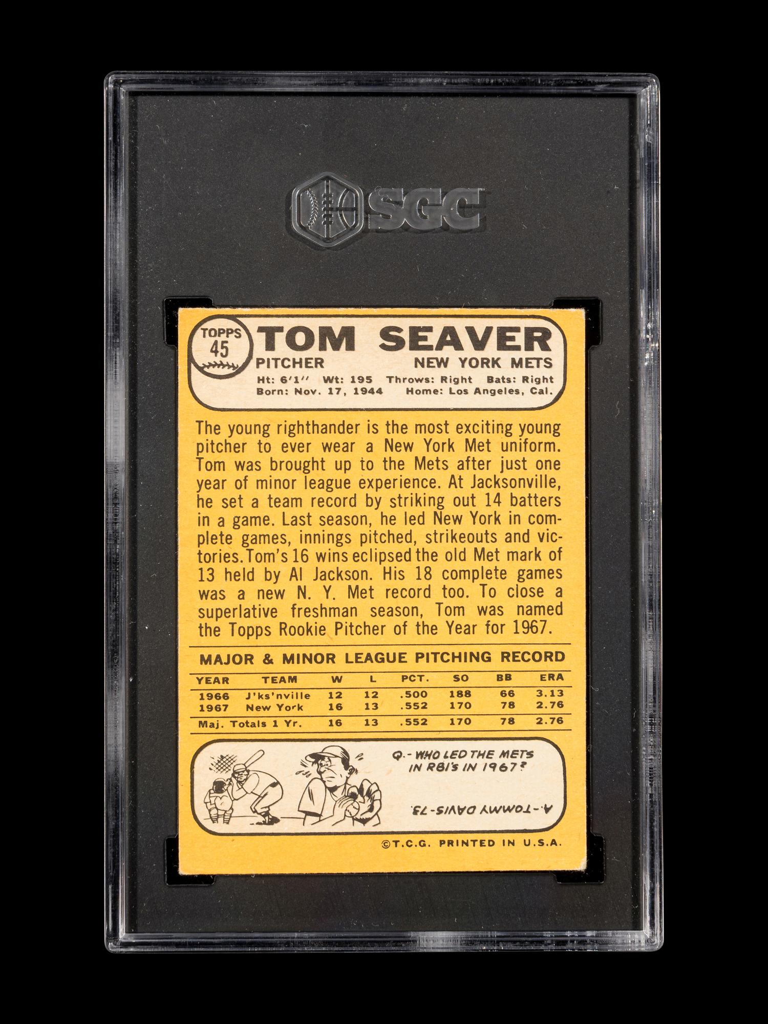 A Group of Tom Seaver Topps Baseball Cards Including 1967 Rookie Card No. 581 (SGC 3 VG),