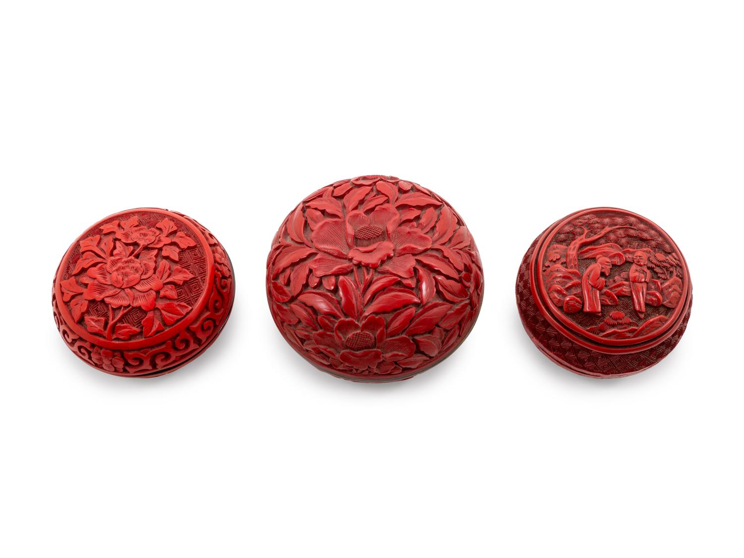 Six Chinese Carved Red Lacquer Covered Boxes