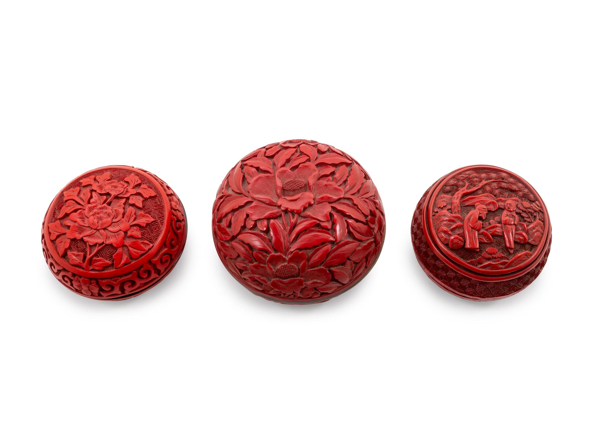 Six Chinese Carved Red Lacquer Covered Boxes