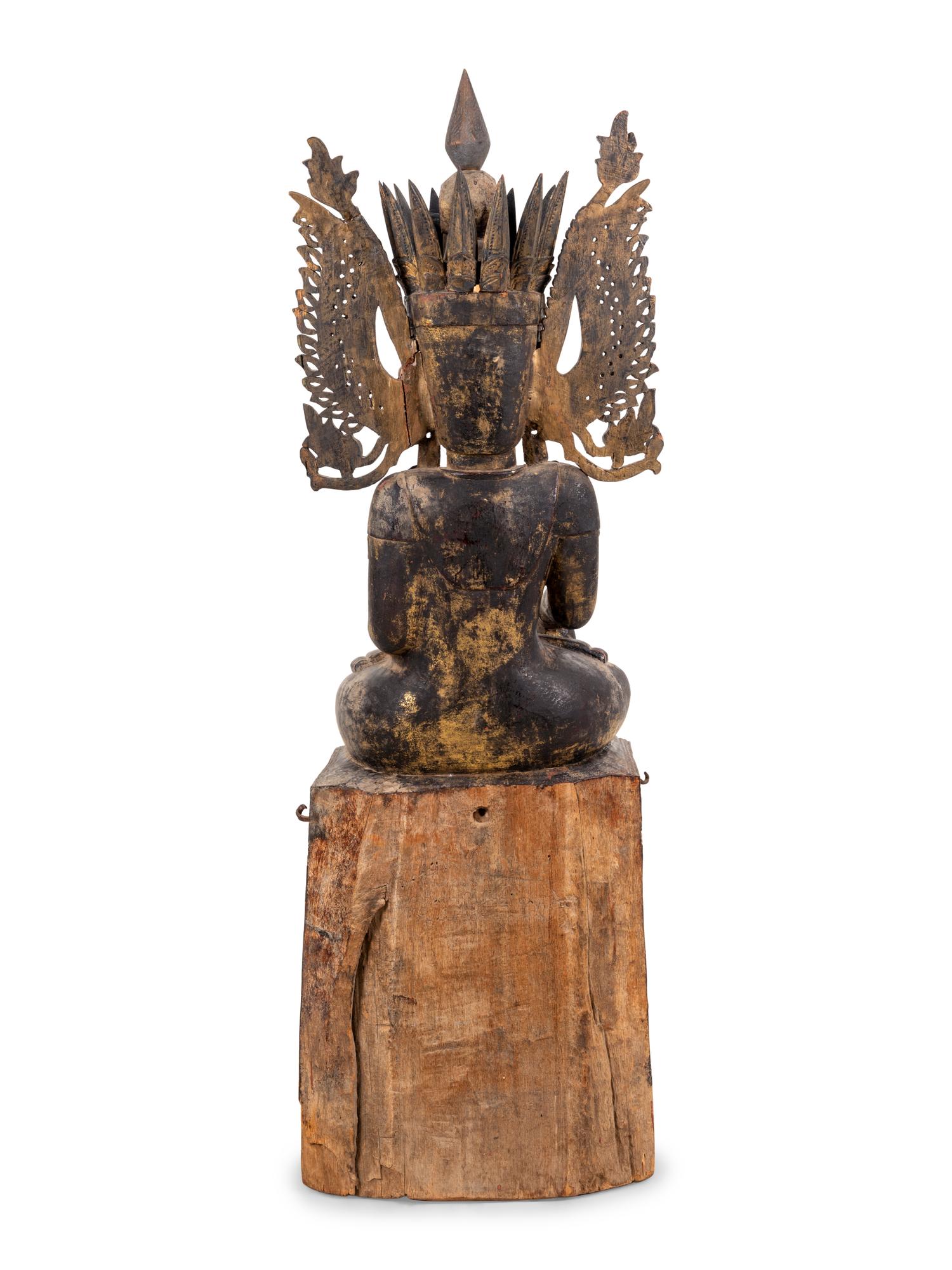 A Burmese Carved Wood Seated Buddha
