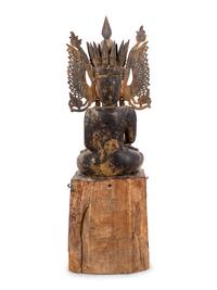 A Burmese Carved Wood Seated Buddha