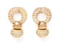 A Pair of 14 Karat Yellow Gold and Diamond Earrings, 12.20 dwts.