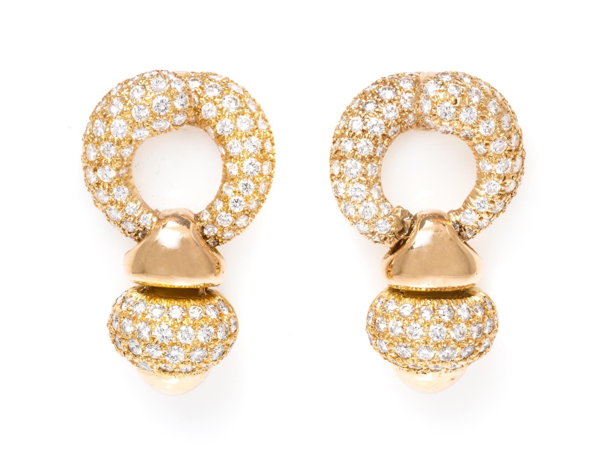 A Pair of 14 Karat Yellow Gold and Diamond Earrings, 12.20 dwts.