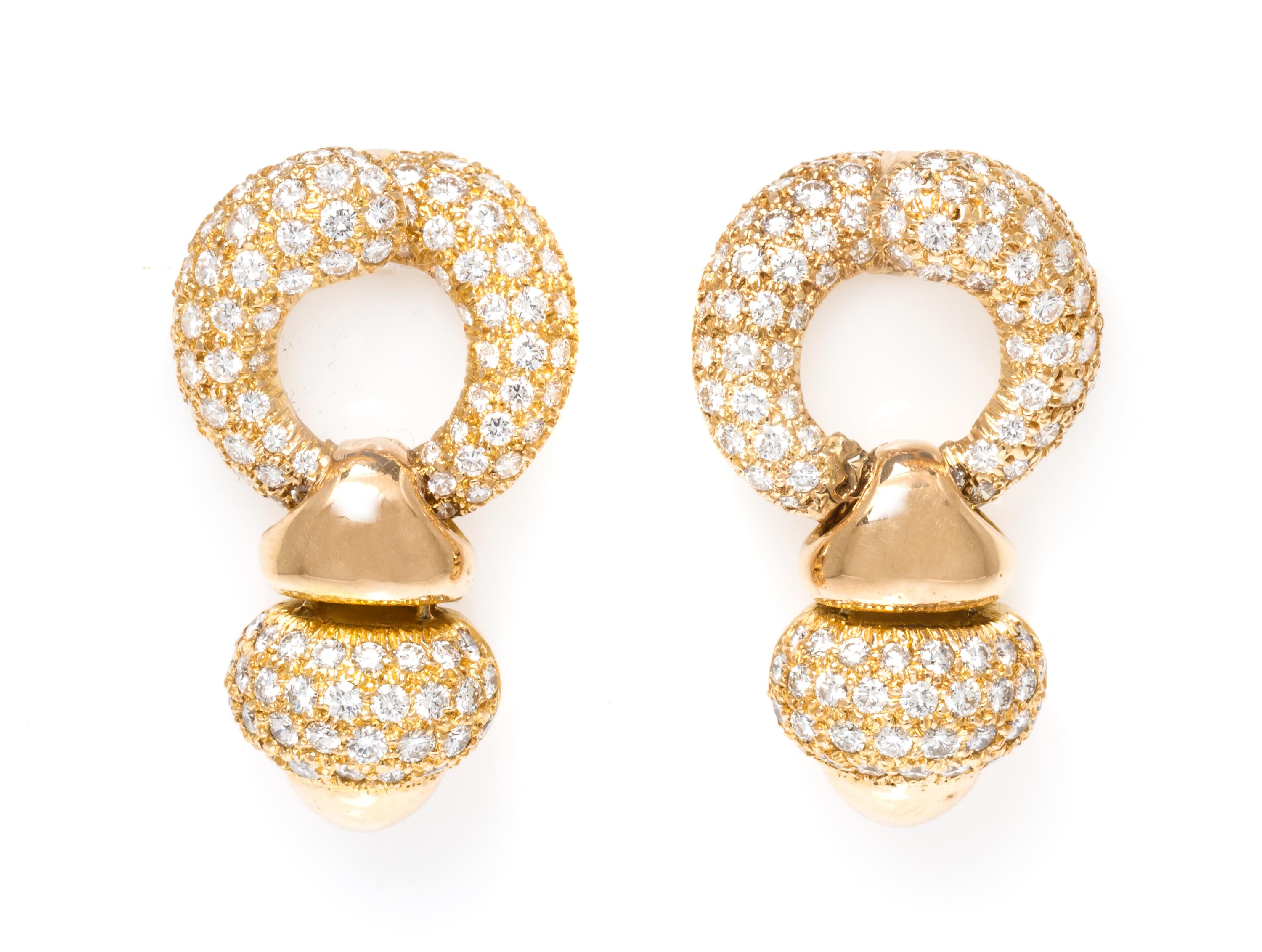 A Pair of 14 Karat Yellow Gold and Diamond Earrings, 12.20 dwts.