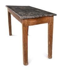 A Louis XVI Provincial Stained Fruitwood Marble-Top Console Table