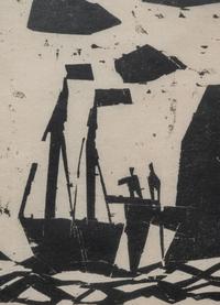 Schiffe am Felsenstrand ( Ships along a rocky coast)