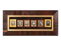 [EARLY PHOTOGRAPHY]. Daguerreian wall frame containing 6 sixth plate daguerreotypes of the Jarvis-Hunt family.