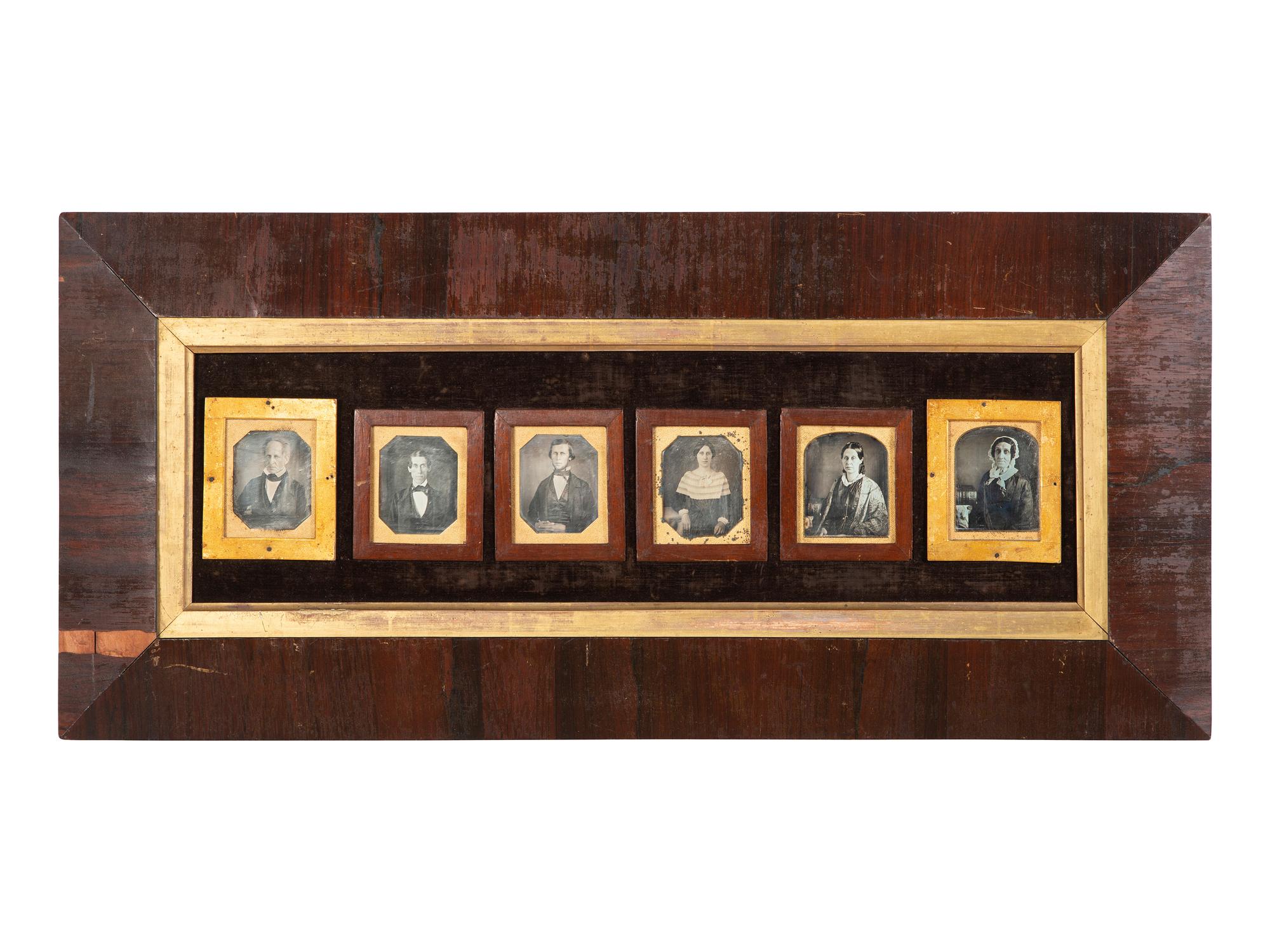[EARLY PHOTOGRAPHY]. Daguerreian wall frame containing 6 sixth plate daguerreotypes of the Jarvis-Hunt family.