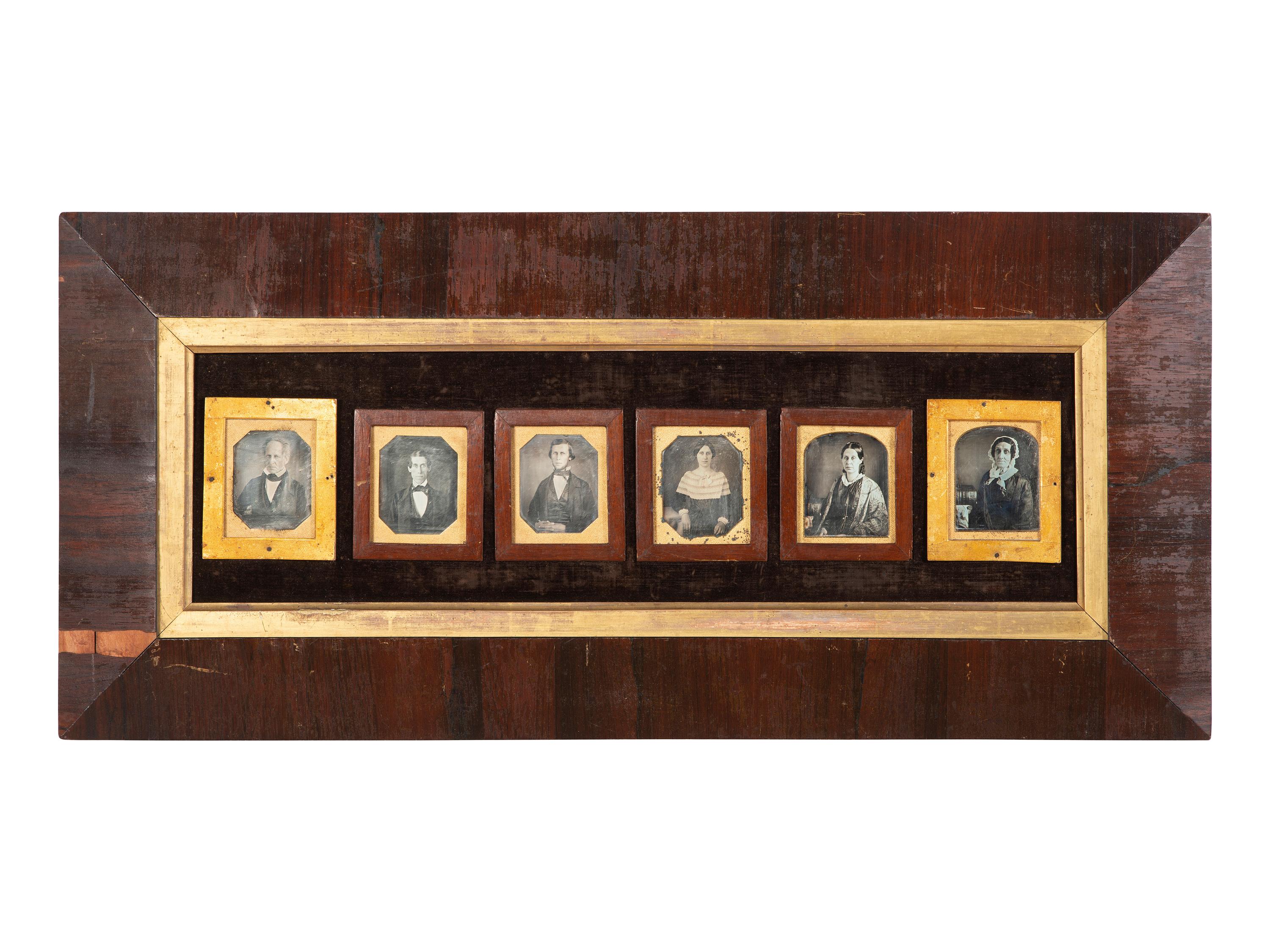 [EARLY PHOTOGRAPHY]. Daguerreian wall frame containing 6 sixth plate daguerreotypes of the Jarvis-Hunt family.