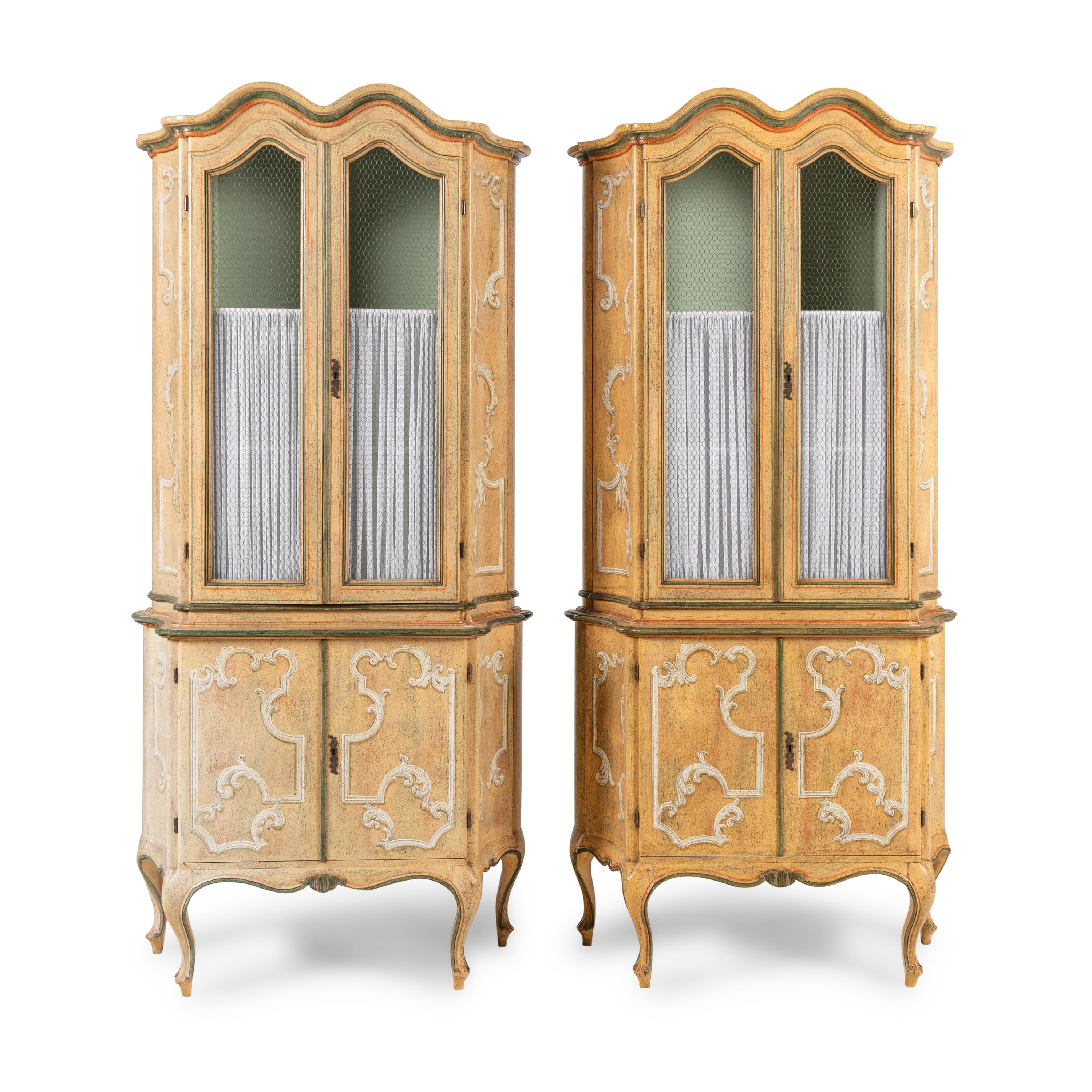 A Pair of Venetian Style Polychrome Painted Bookcases