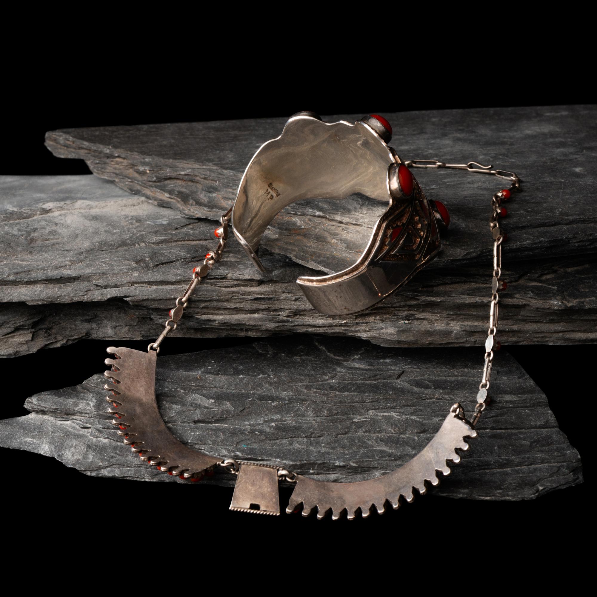 Michael Perry (Diné, b. 1972) — Sterling Silver and Coral Cuff Bracelet, PLUS