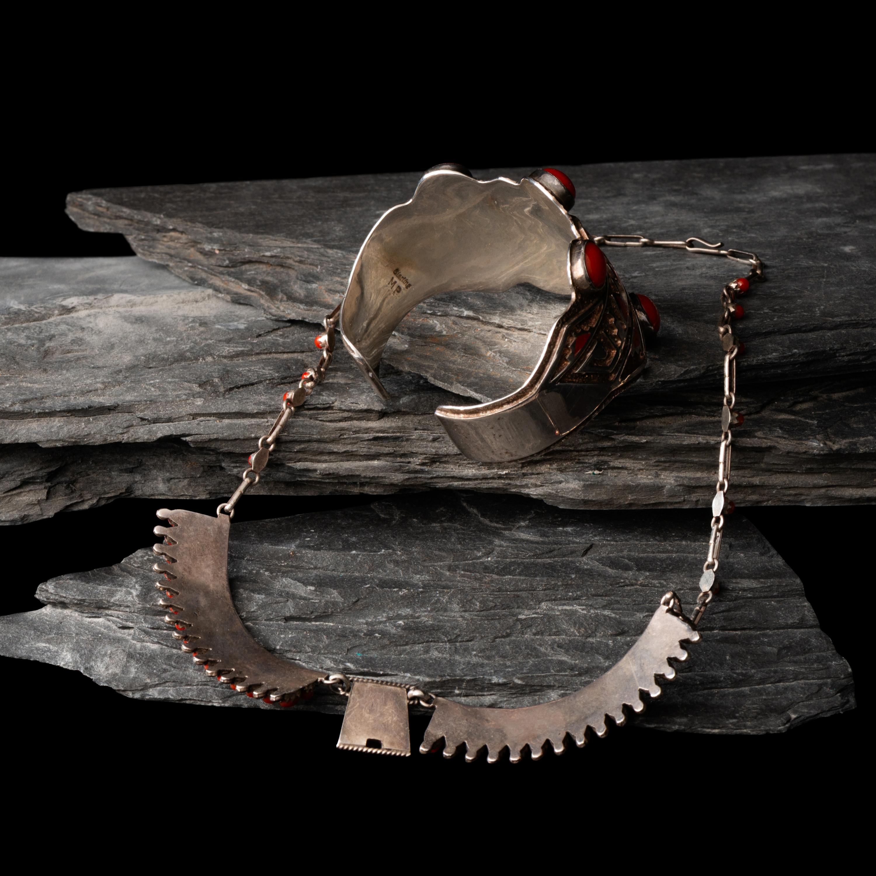 Michael Perry (Diné, b. 1972) — Sterling Silver and Coral Cuff Bracelet, PLUS