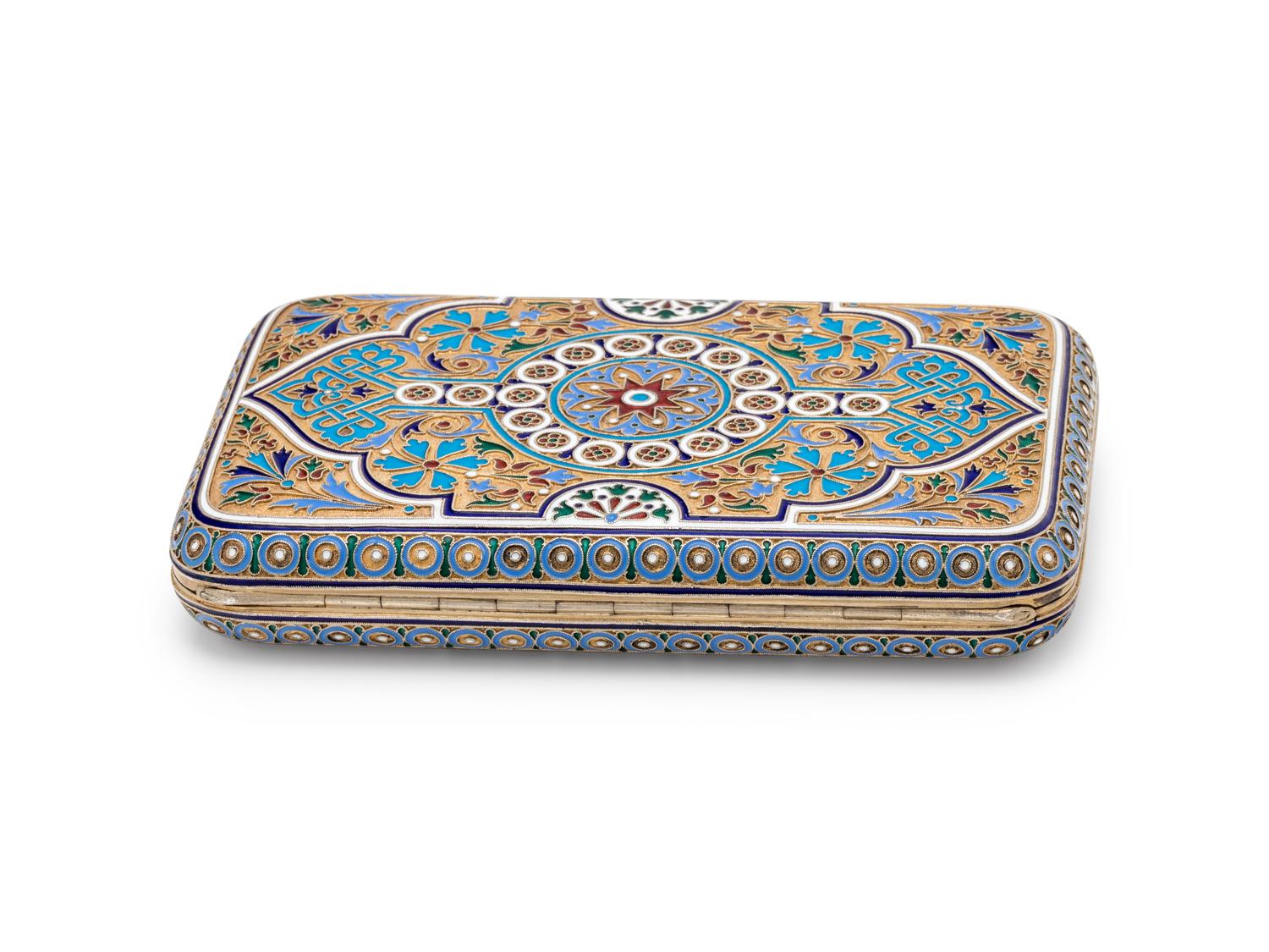 A Large Russian Silver-Gilt and Enamel Cigarette Case