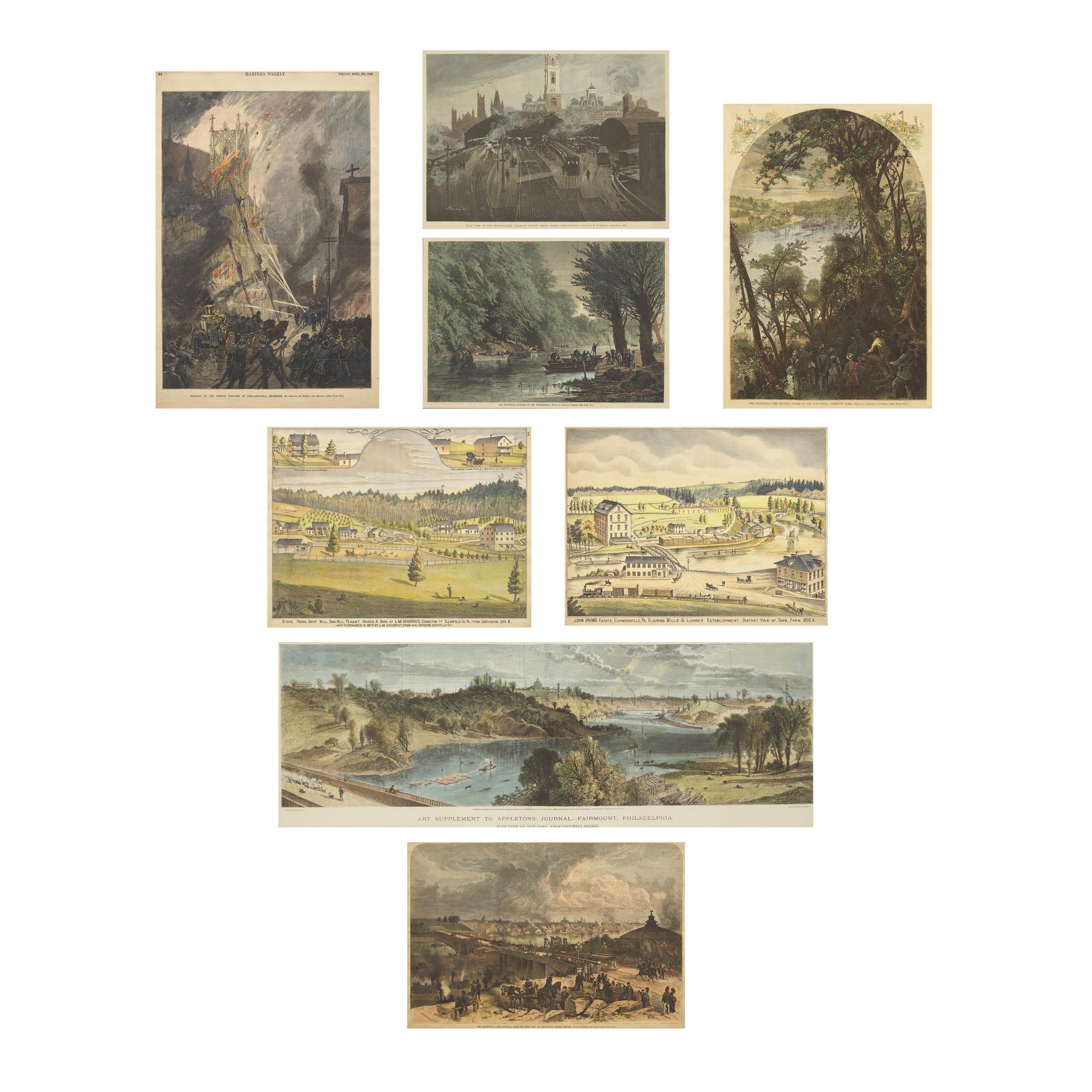 [Philadelphia] Group of 8 views and scenes of Philadelphia and Pennsylvania