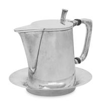 An American Arts and Crafts Silver Syrup Pitcher and Underplate