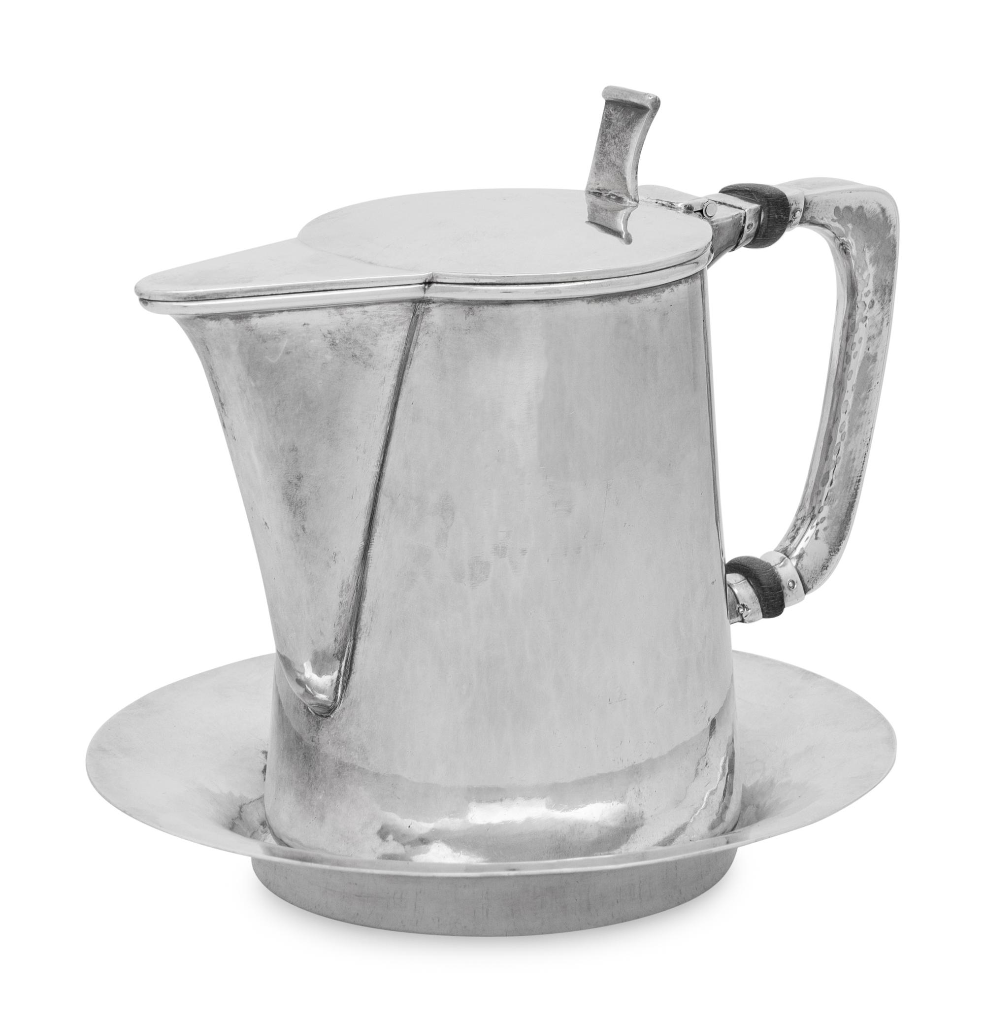 An American Arts and Crafts Silver Syrup Pitcher and Underplate