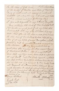 [SLAVERY & ABOLITION]. Will of Charles Williams promising manumission of enslaved man Moses. Bourbon County, KY, 29 January 1812.