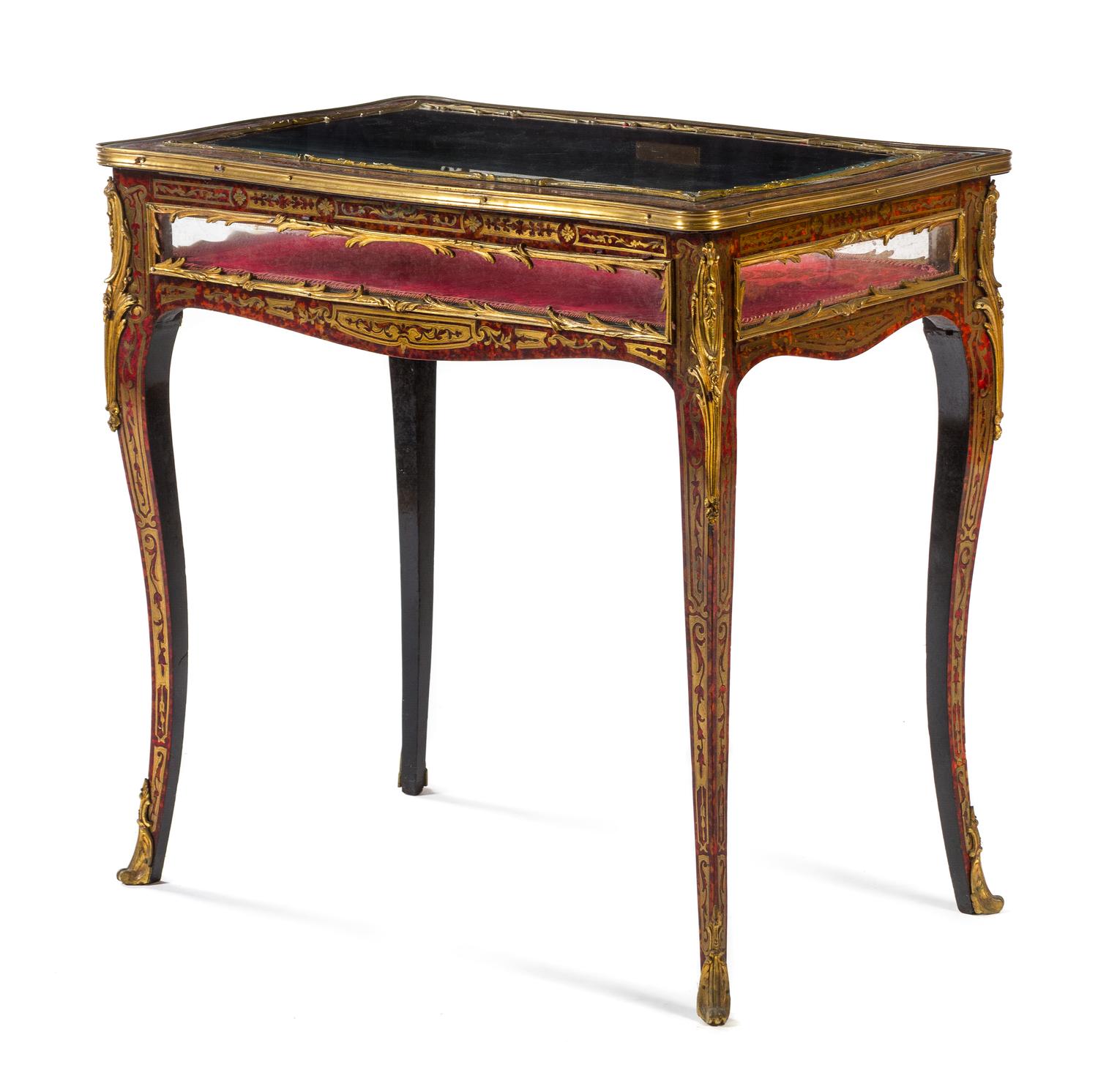A Napoleon III Style Gilt Bronze Mounted Boulle Marquetry Vitrine Table Height 29 1/2 x width 30 1/2 x depth 19 1/2 inches. — EARLY 20TH CENTURY