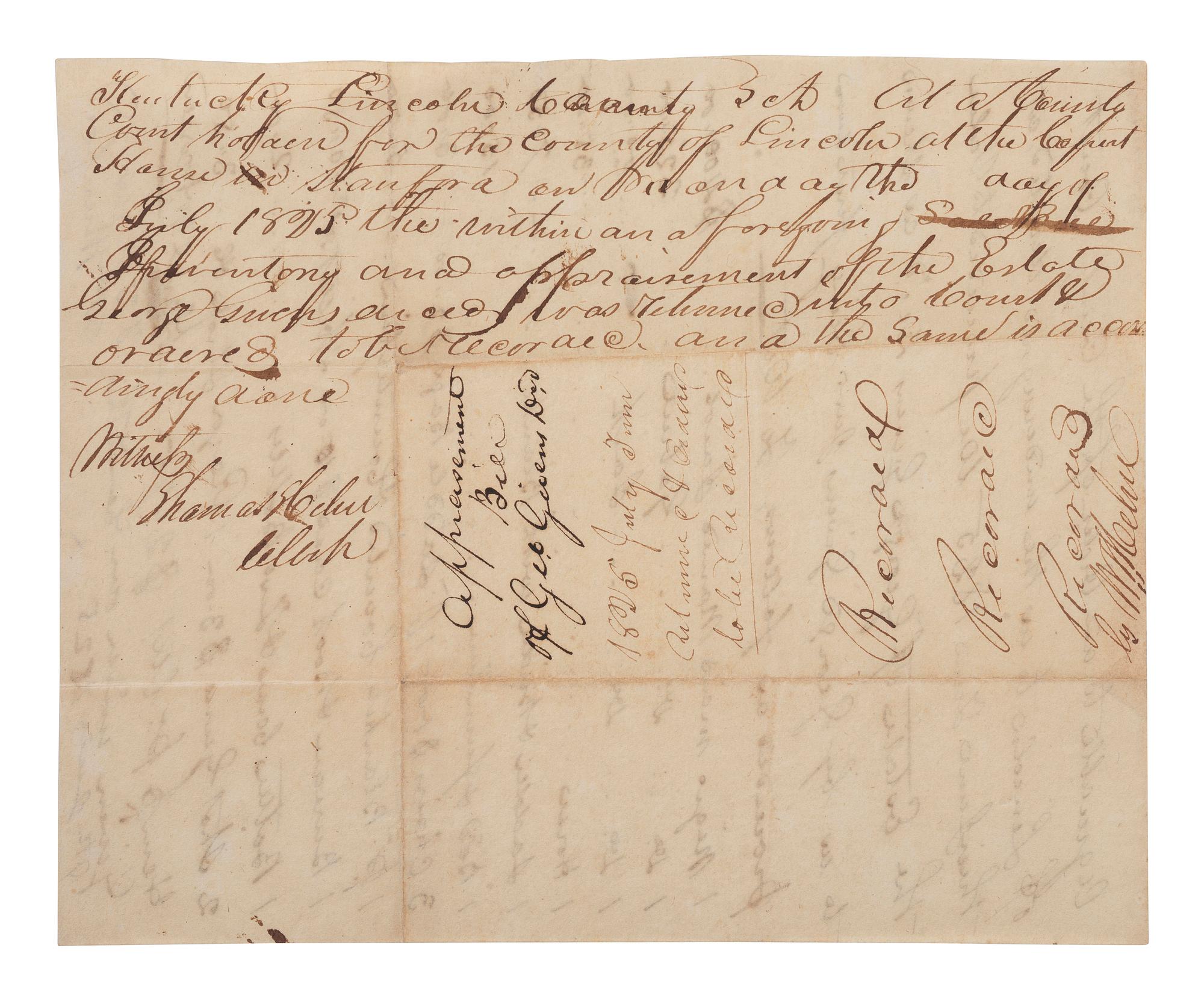 [ENSLAVEMENT & ABOLITION]. 2 Kentucky estate documents listing individual enslaved persons valued at zero dollars or "worthless." 1825, 1864.