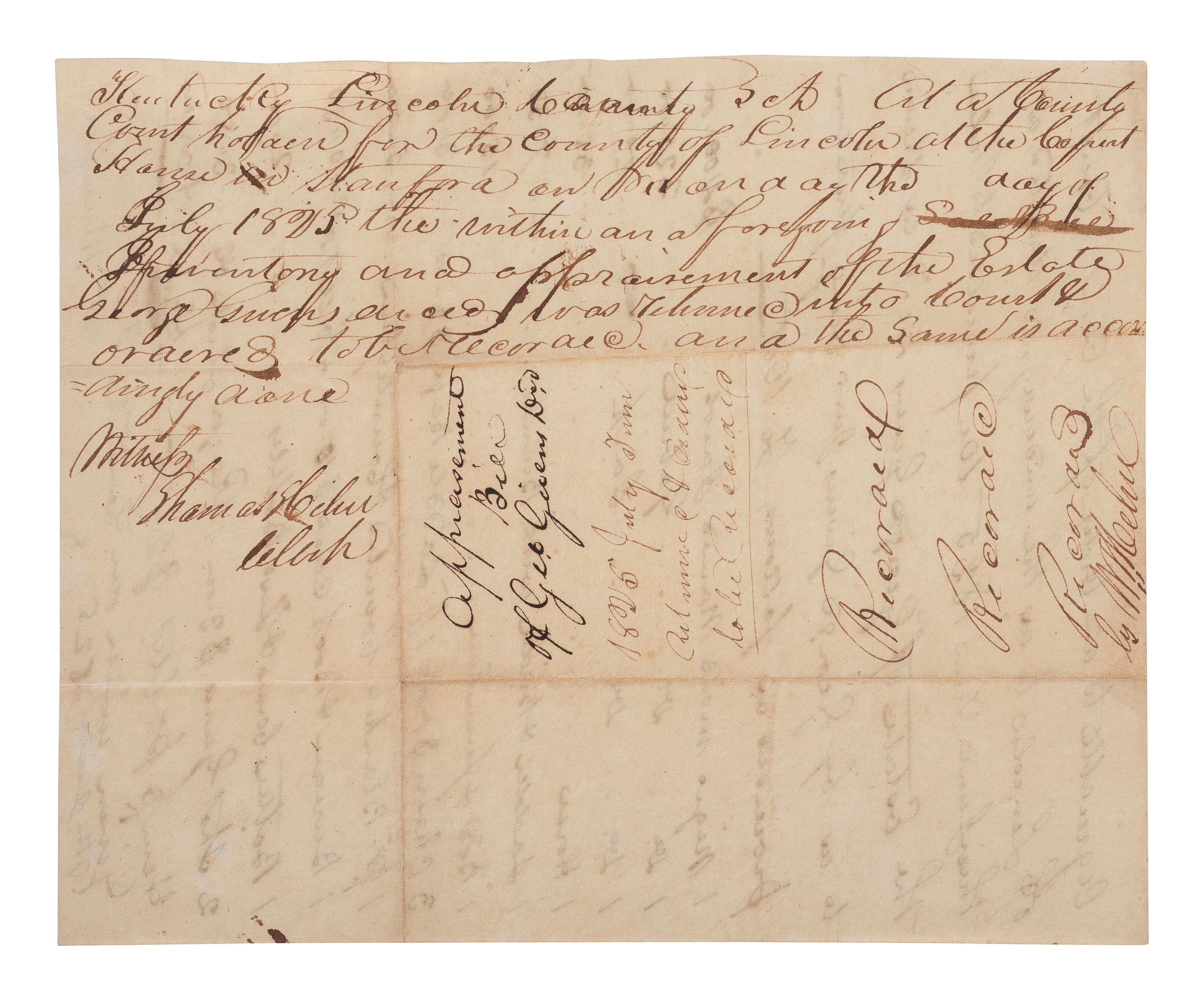 [ENSLAVEMENT & ABOLITION]. 2 Kentucky estate documents listing individual enslaved persons valued at zero dollars or "worthless." 1825, 1864.