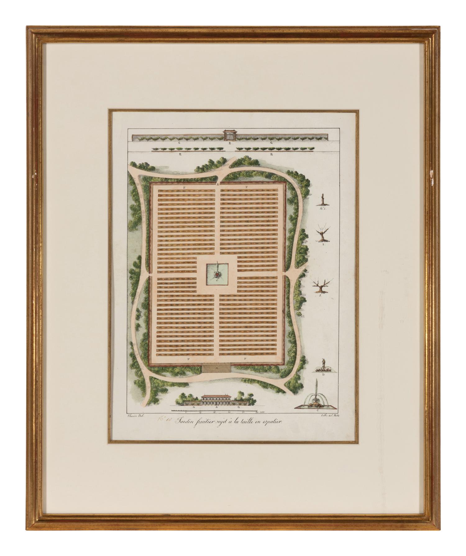 A Set of Three Hand Colored Lithographs of Garden Designs