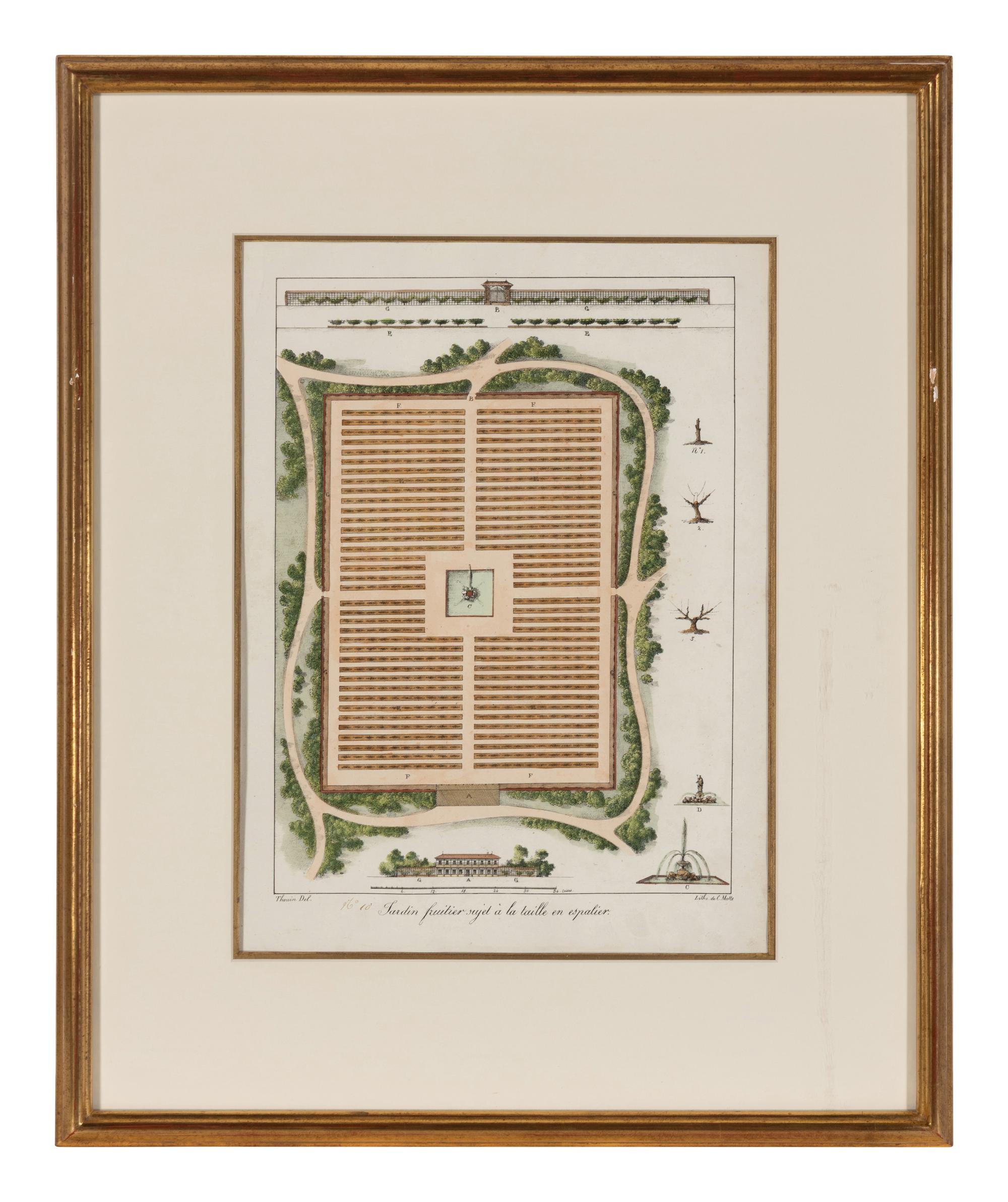 A Set of Three Hand Colored Lithographs of Garden Designs