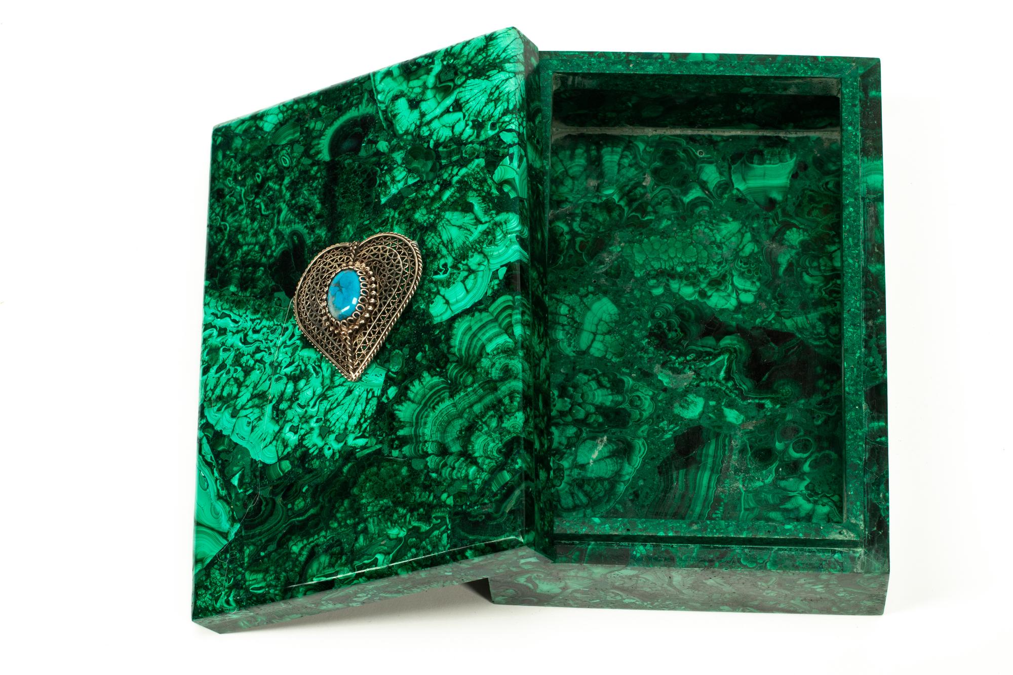 Four "Jeweled" Malachite Table Boxes