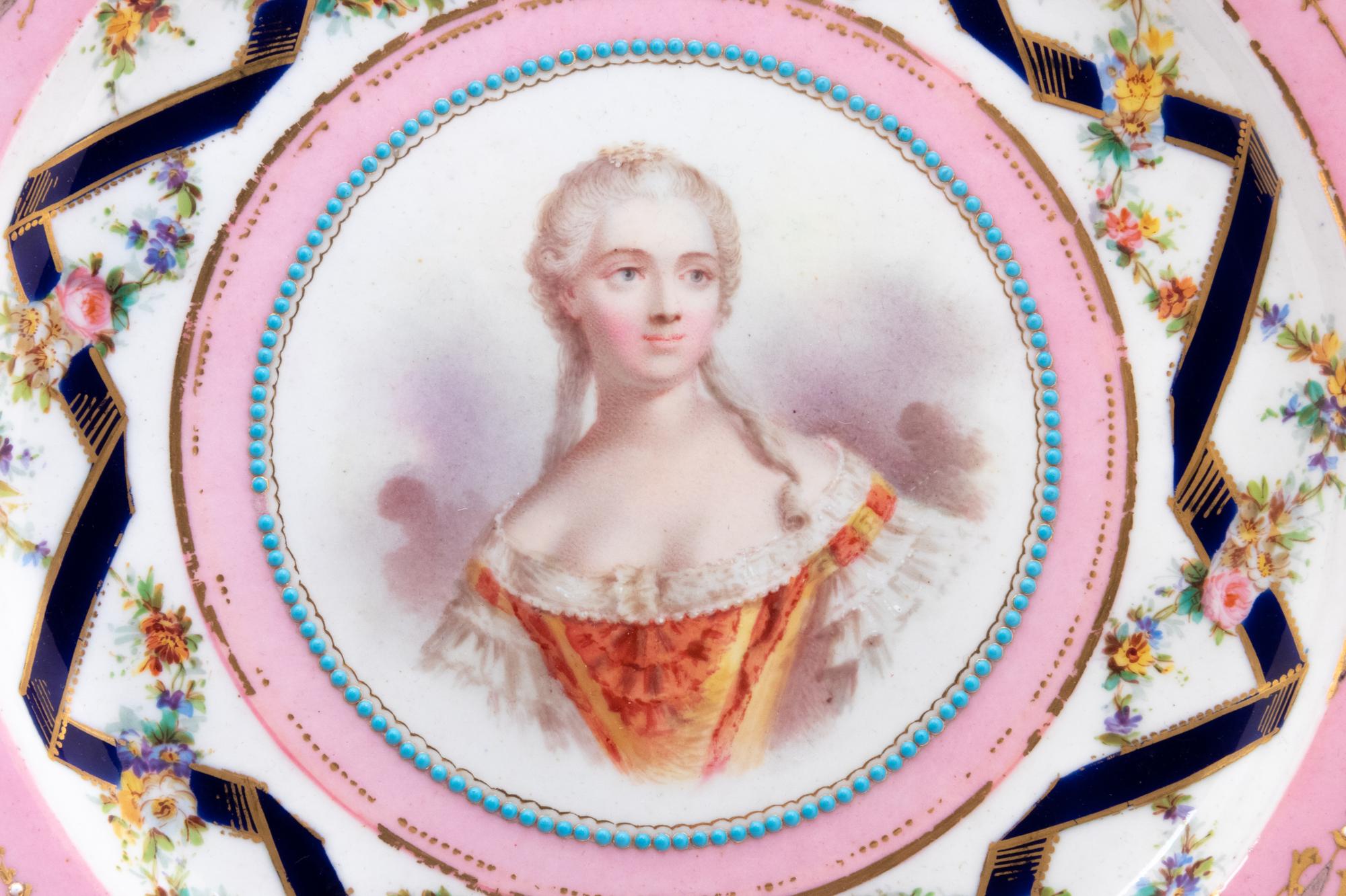 A Set of Twelve Sèvres Style Porcelain Plates Depicting Courtiers