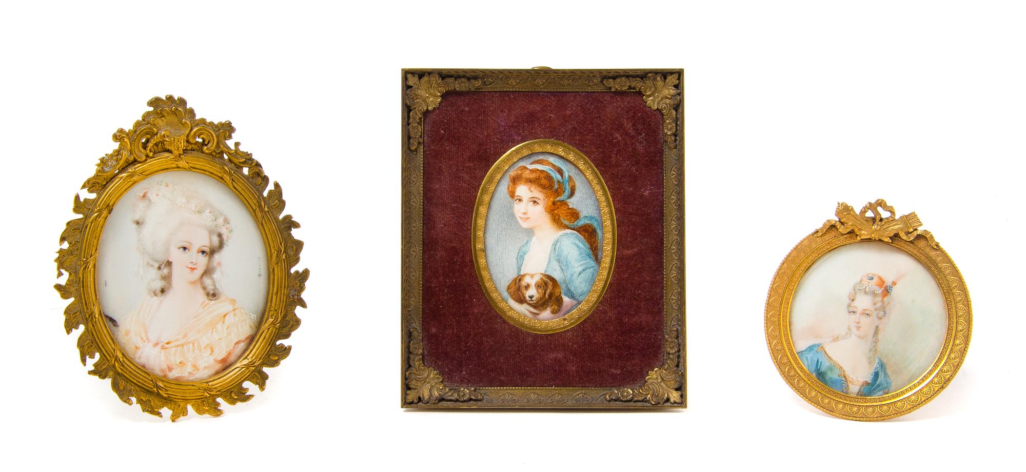 Three Portrait Miniatures Height of tallest 4 1/2 inches. — 19TH CENTURY