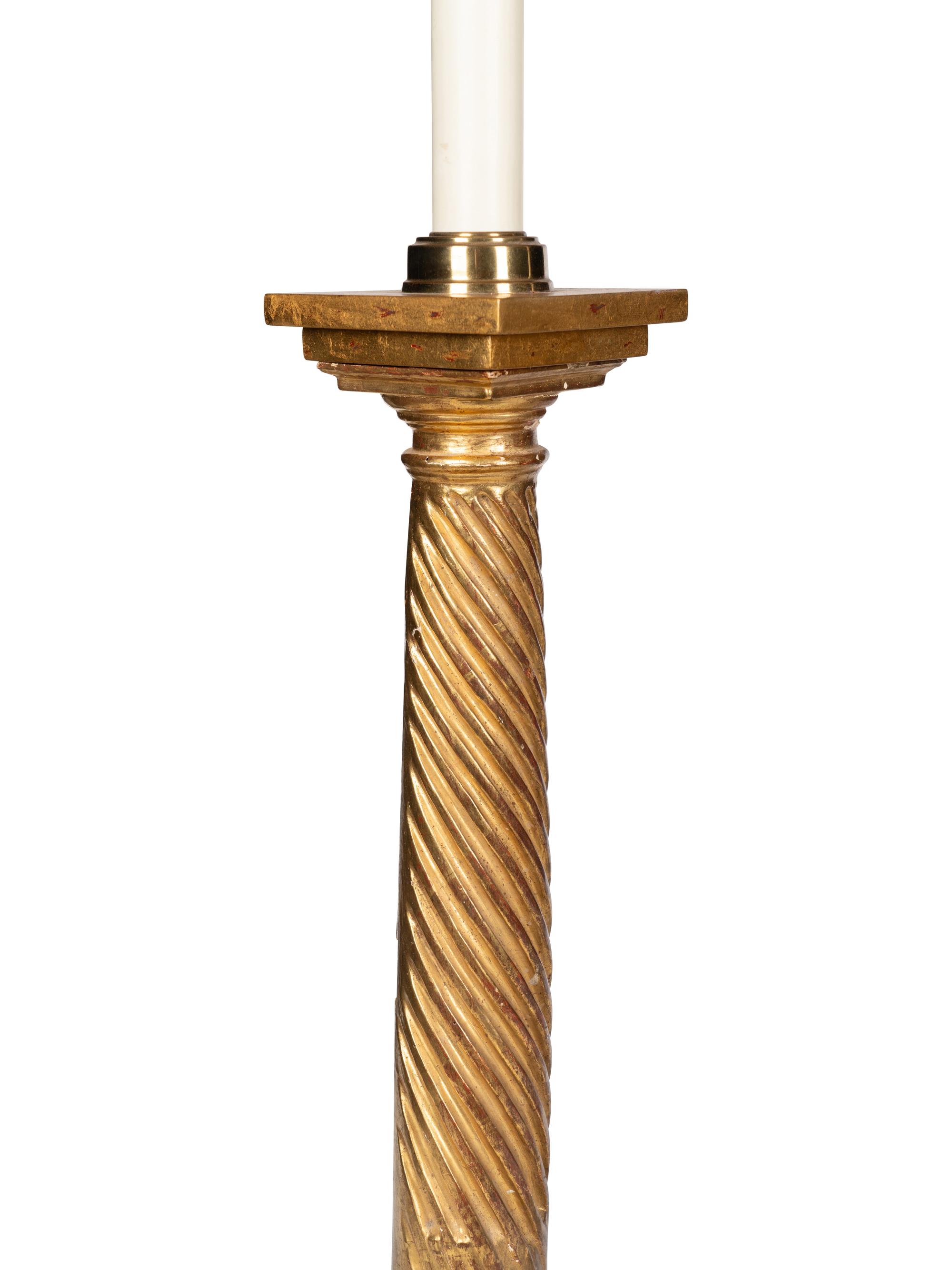 A Pair of Giltwood Table Lamps with Custom Silk Shades