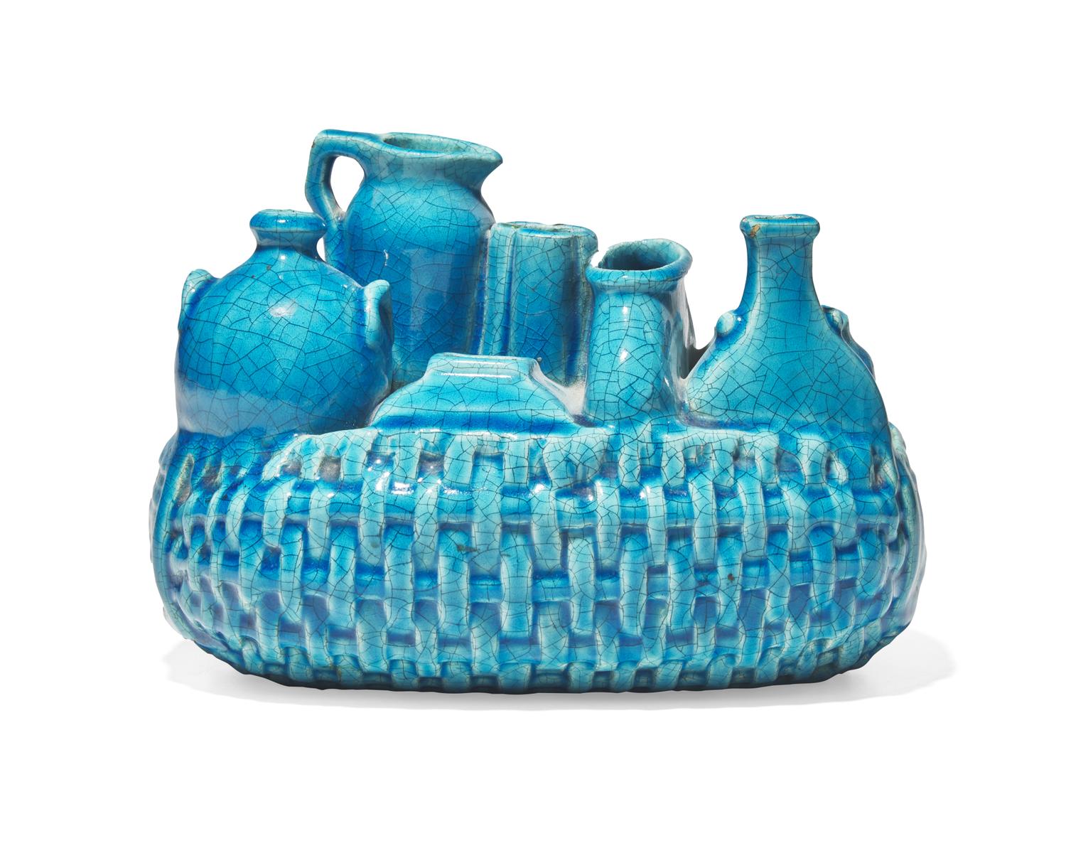 Edmond Lachenal (French, 1855-1948), A Turquoise Glazed Stoneware Panier, Paris, France, circa 1900