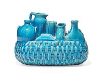 Edmond Lachenal (French, 1855-1948), A Turquoise Glazed Stoneware Panier, Paris, France, circa 1900