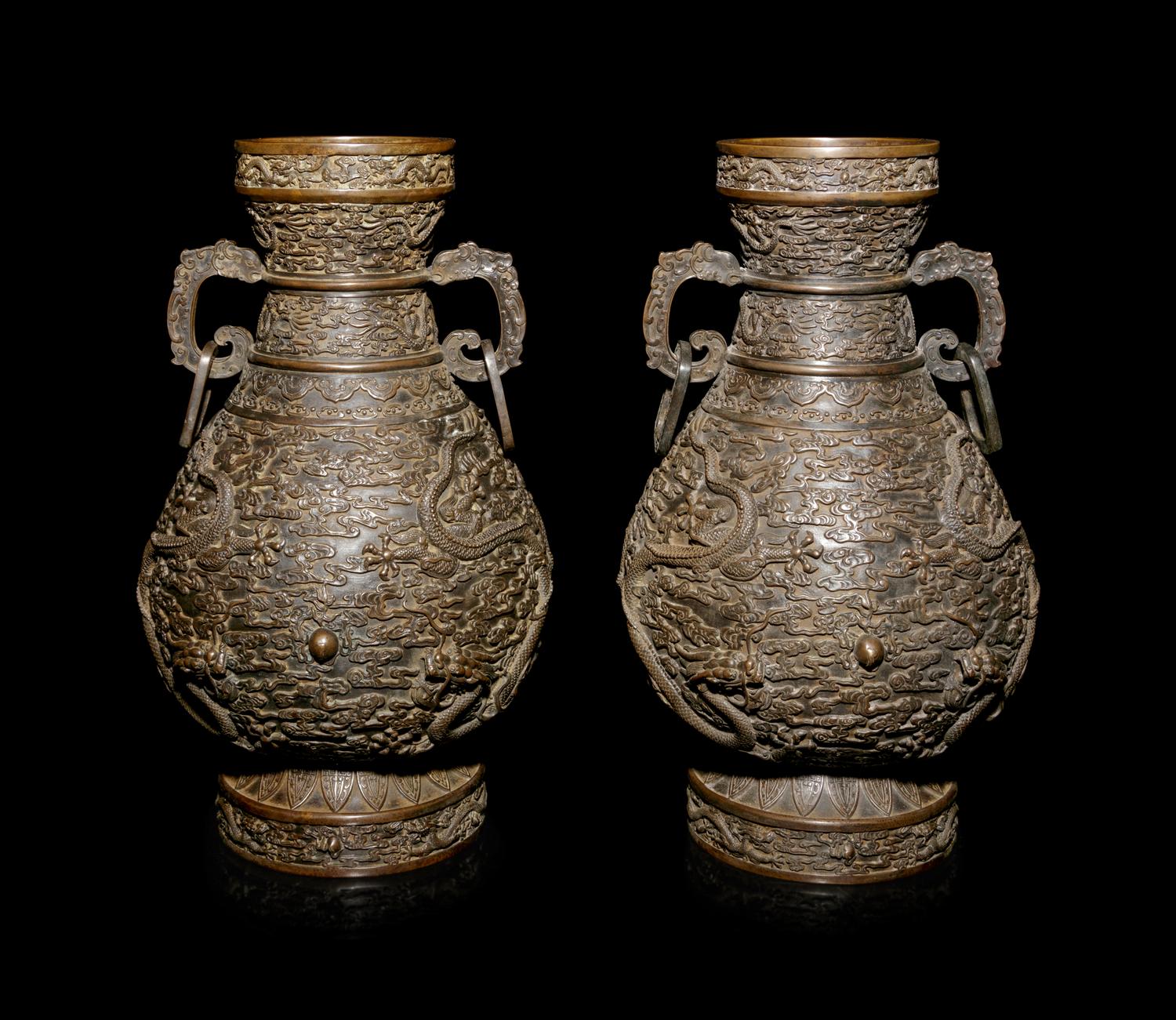 A Pair of Bronze Baluster Vases