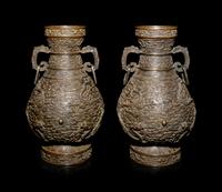 A Pair of Bronze Baluster Vases