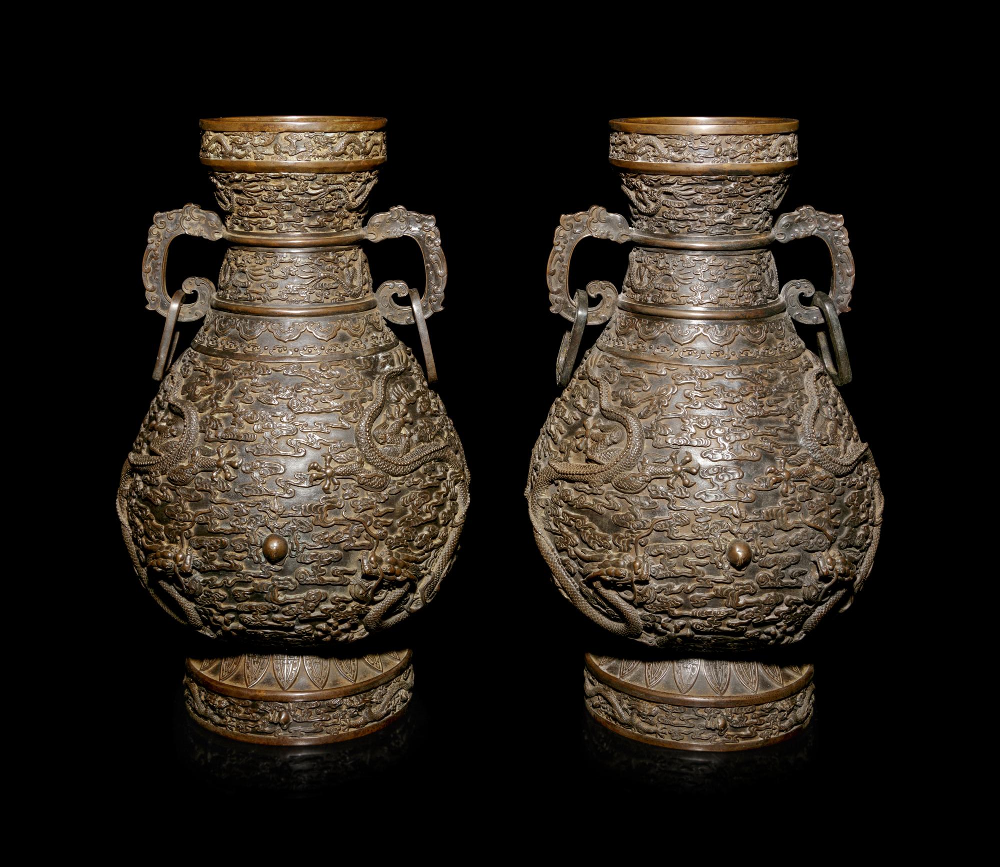 A Pair of Bronze Baluster Vases