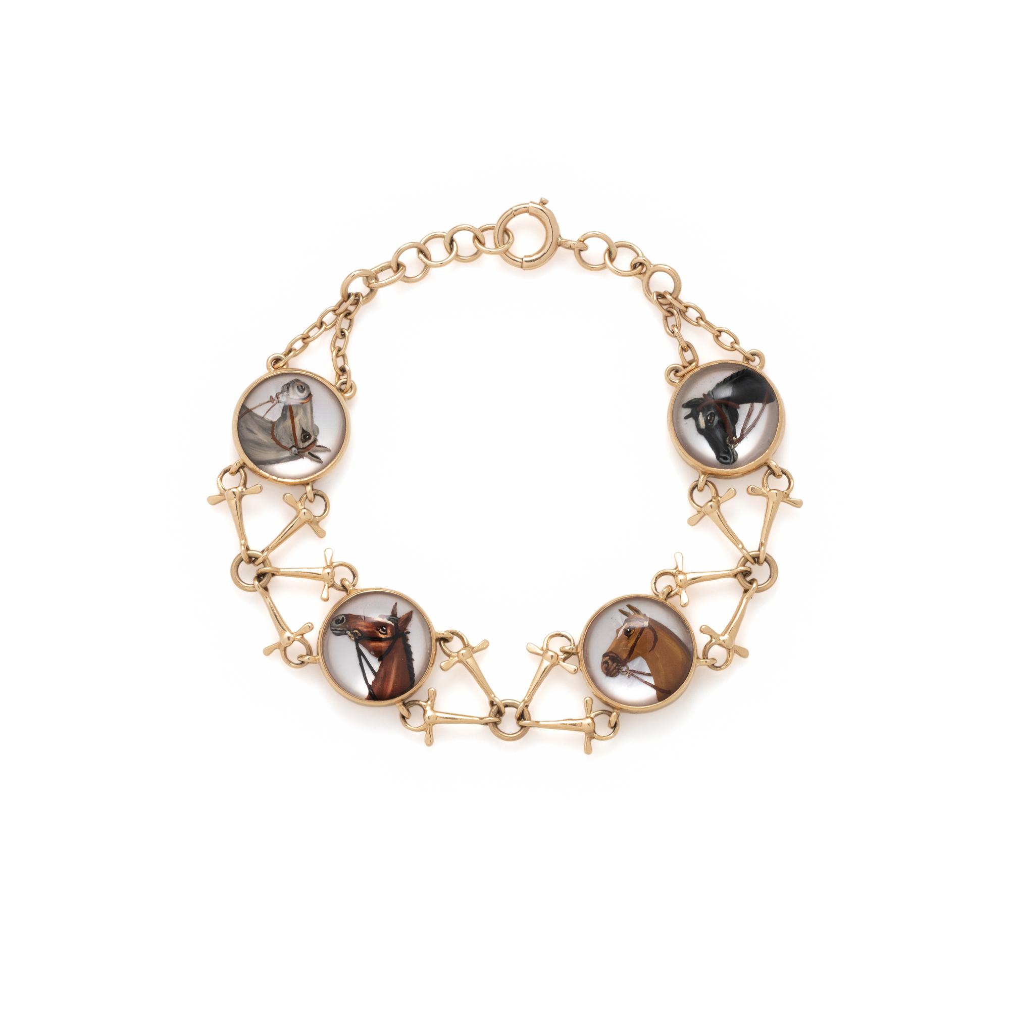 YELLOW GOLD AND ESSEX CRYSTAL HORSE BRACELET