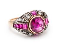A Silver Topped Rose Gold, Ruby and Diamond Ring, 3.00 dwts.