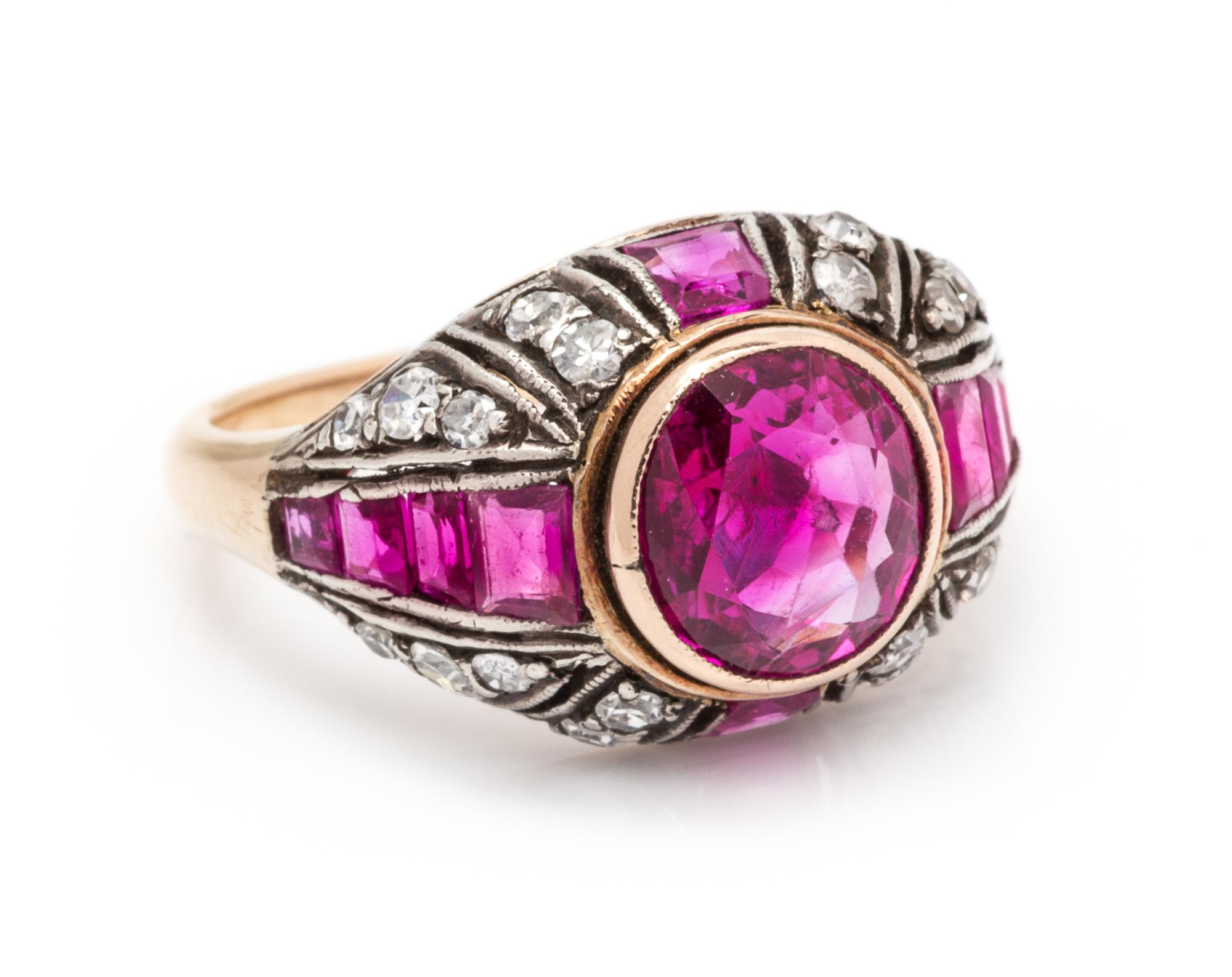 A Silver Topped Rose Gold, Ruby and Diamond Ring, 3.00 dwts.