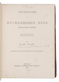 CLEMENS, Samuel Langhorne ("Mark Twain") (1835-1910). Adventures of Huckleberry Finn (Tom Sawyer's Comrade) . New York: Charles L. Webster and Company, 1885.