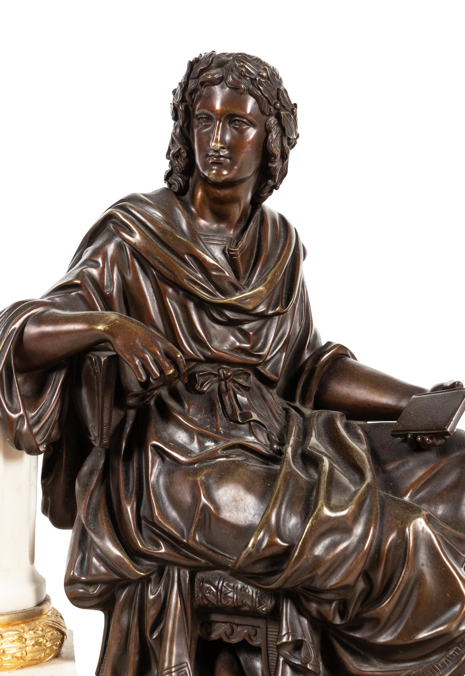 A French Gilt and Patinated Bronze Mounted Marble Mantel Clock