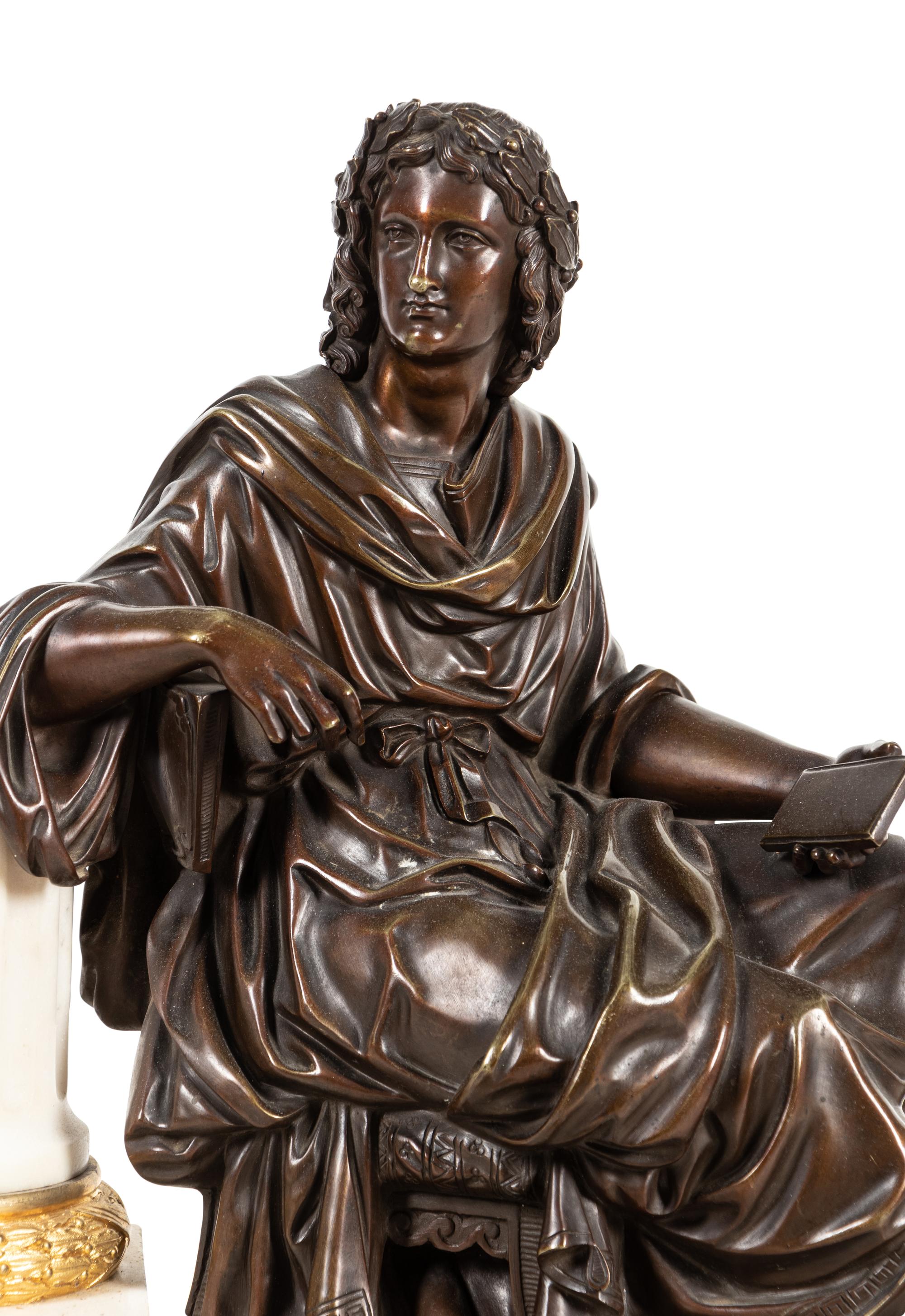 A French Gilt and Patinated Bronze Mounted Marble Mantel Clock