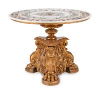 An Italian Baroque Style Giltwood Table Base with an Associated Scagliola Top