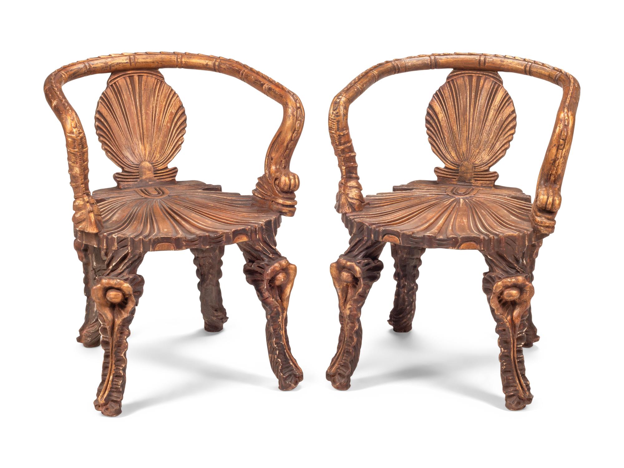 A Pair of Painted Wood “Grotto” Armchairs