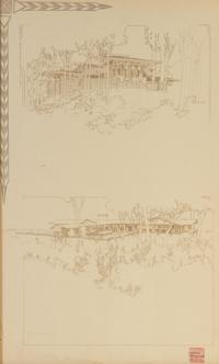 WRIGHT, FRANK LLOYD. Tafel XLIII & sommerhaus... Blueprint litho. from the Wasmuth portfolio, 1910. Framed.