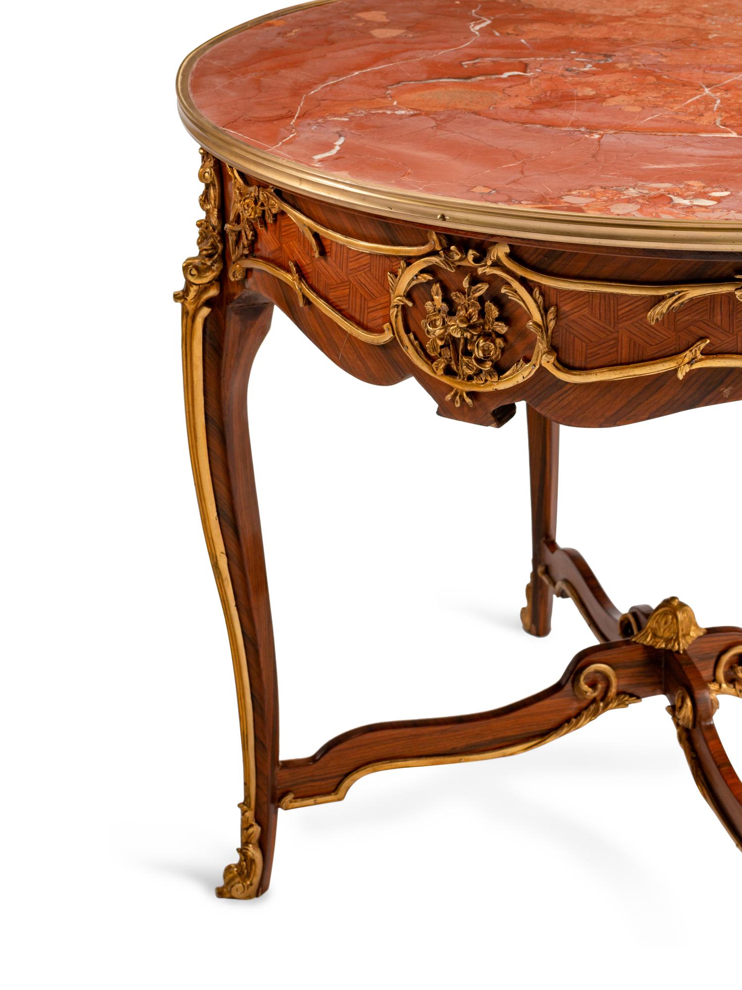 A Pair of Louis XV Style Gilt-Bronze-Mounted Kingwood Tables de Milieu