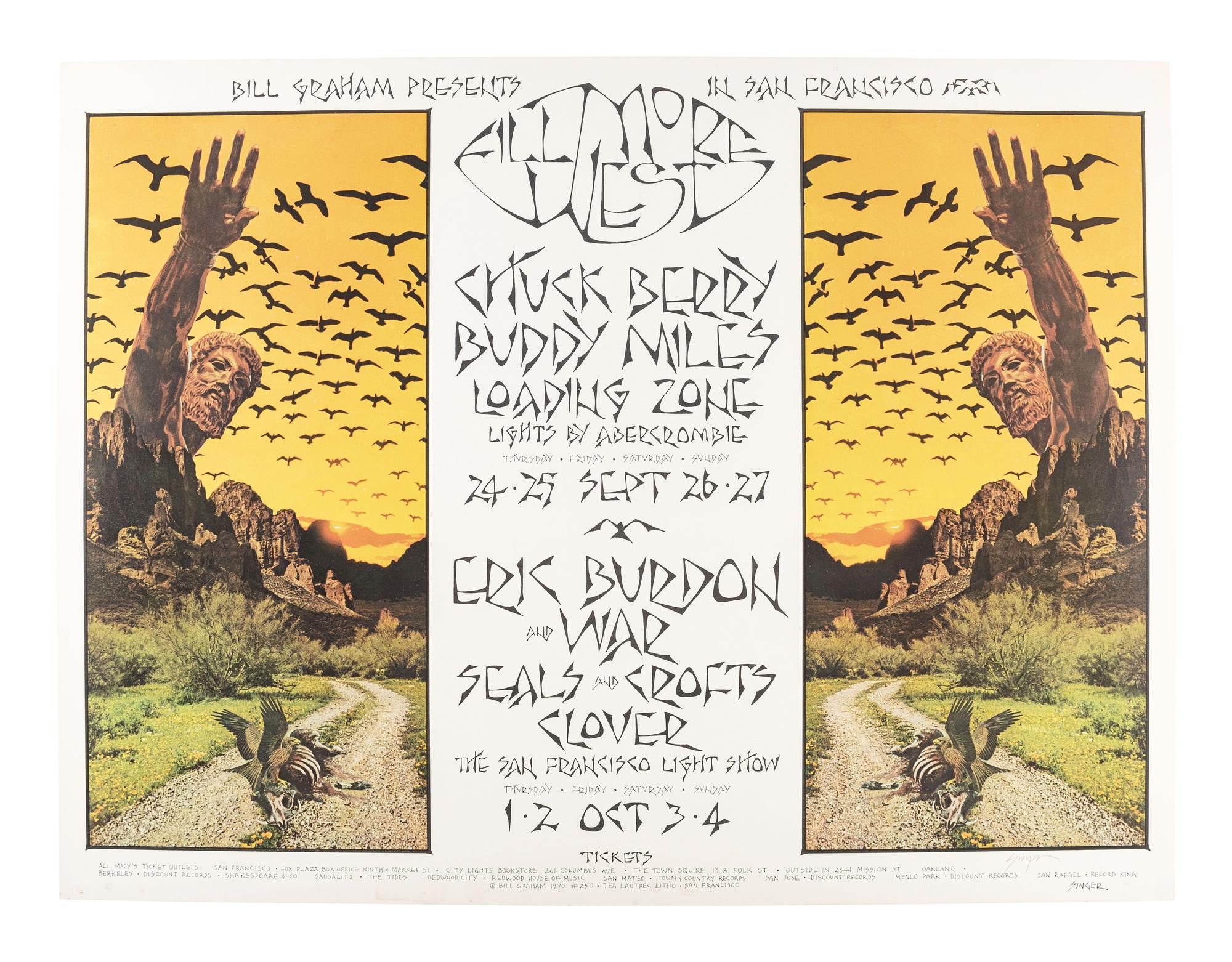 [MUSIC] -- [POSTERS]. SINGER, David, artist. Complete set of 66 SIGNED posters designed for the Fillmore West Ballroom, San Francisco, California. 1969-1971.