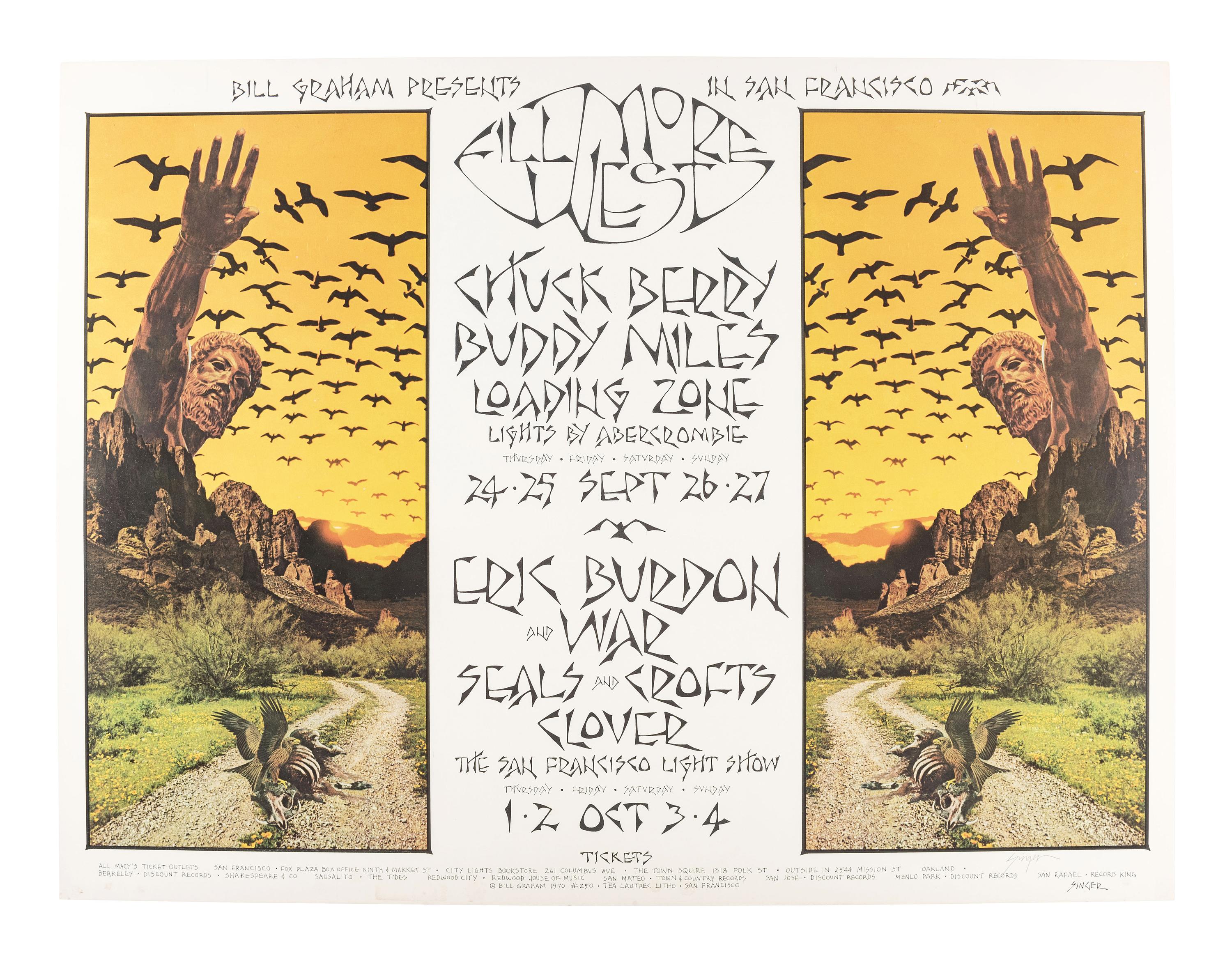 [MUSIC] -- [POSTERS]. SINGER, David, artist. Complete set of 66 SIGNED posters designed for the Fillmore West Ballroom, San Francisco, California. 1969-1971.