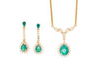 EMERALD, DIAMOND, AND YELLOW GOLD JEWELRY SET