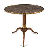 A Louis XVI Gilt Bronze Mounted Mahogany Lumachella Marble-Inset Guéridon